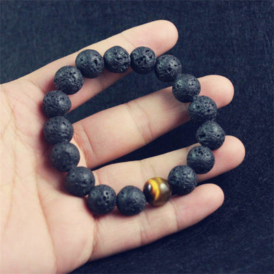 Foviel Lava Rock Tiger Eye Stone Peace Healing Bracelet