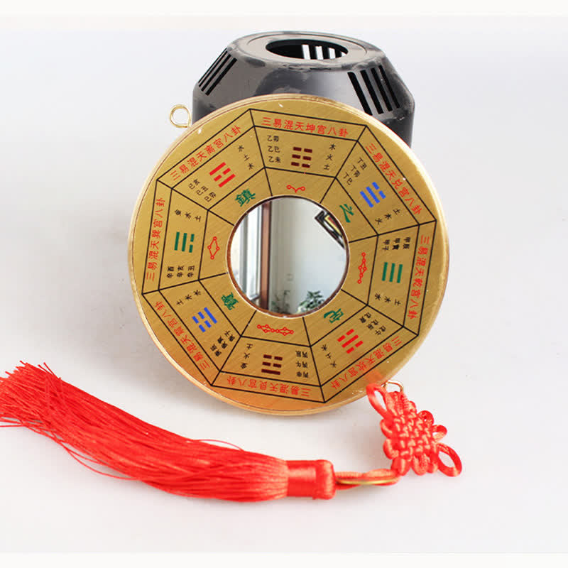 Buddha Stones Feng Shui Bagua Map Copper Coin Chinese Knotting Balance Energy Map Bagua Map BS 12cm Nine Palaces Bagua Map Convex Mirror