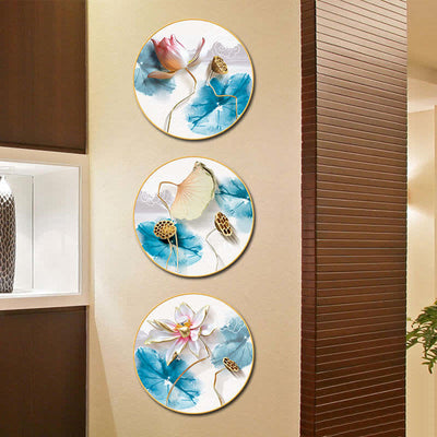 Buddha Stones 3Pcs Lotus Flower Meditation Enlightenment Wall Art Stickers Wall Art BS 5