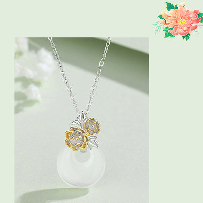 Buddha Stones 925 Sterling Silver Round Chalcedony Twelve Months Flower Harmony Necklace Pendant Necklaces & Pendants BS 8