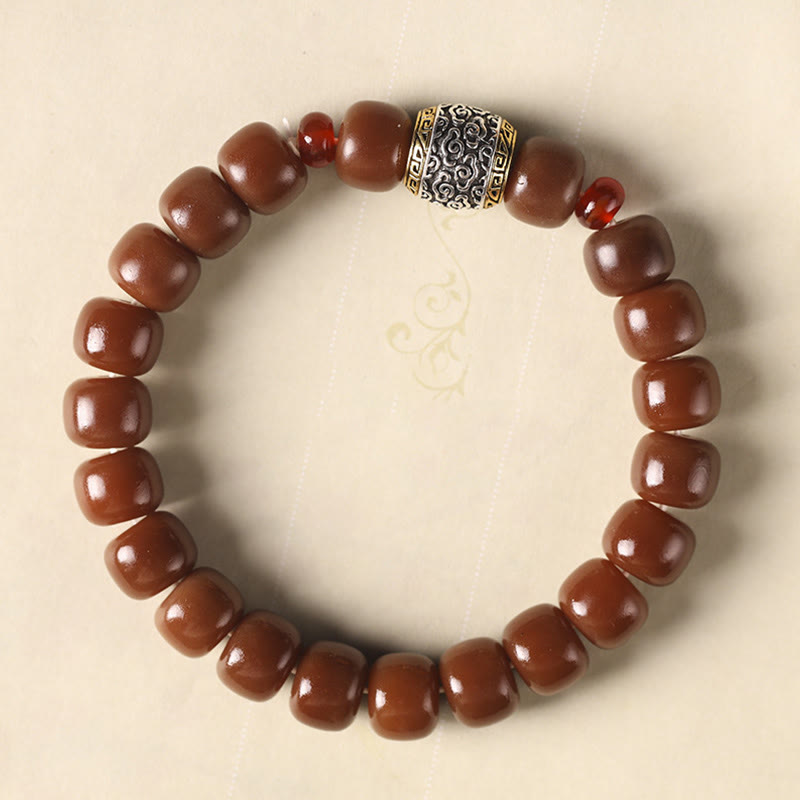 Buddha Stones Bodhi Seed Auspicious Cloud Fu Character Bead Peace Bracelet Bracelet BS Brown Bodhi Seed(Wrist Circumference 14-15cm) Auspicious Cloud