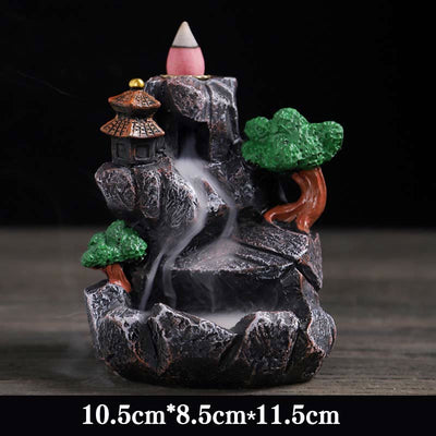 Buddha Stones Mountain Bridges Pattern Meditation Resin Backflow Incense Burner Incense Burner BS Fairyland 10.5*8.5*11.5cm