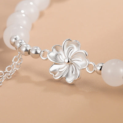 Buddha Stones White Jade Peach Blossom Petals Flower Luck Bracelet Bracelet BS 3