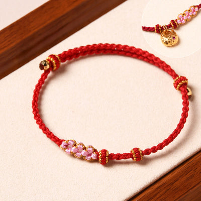 Buddha Stones Handmade Peach Blossom Protection Braided Rope Bracelet Bracelet BS 6