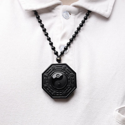 Collier pendentif Yin Yang en obsidienne noire Foviel