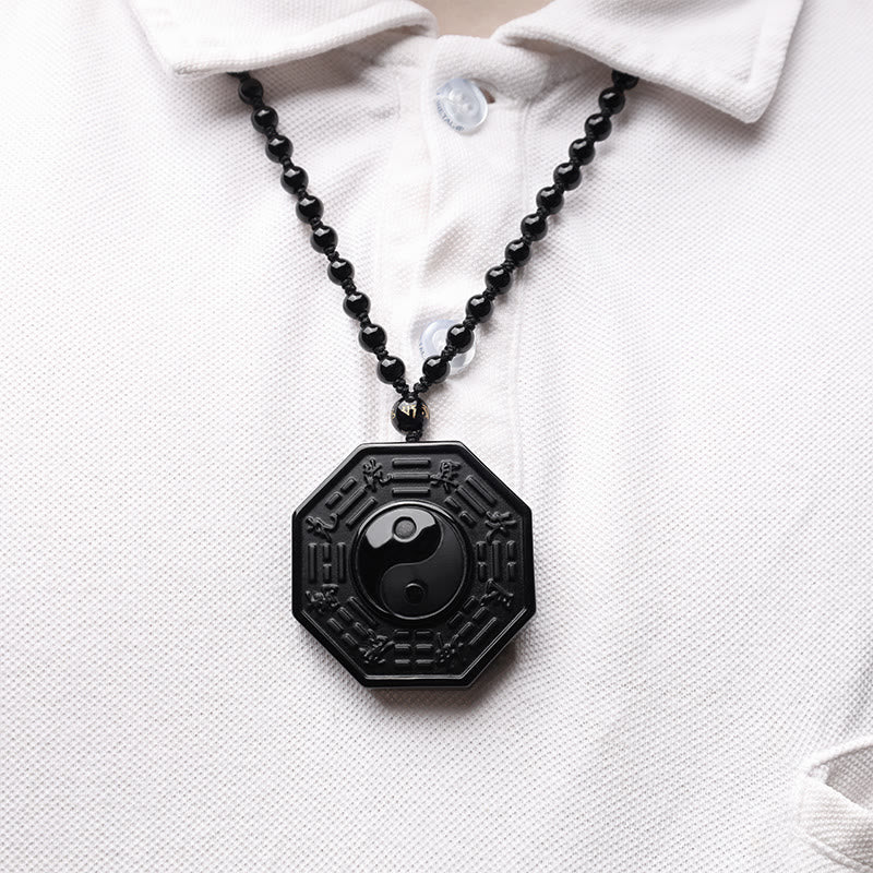 Collier pendentif Yin Yang en obsidienne noire Foviel