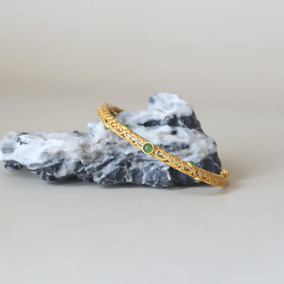 Buddha Stones Cyan Jade Copper Auspicious Clouds Calm Healing Bracelet Bangle Bracelet Bangle BS 2