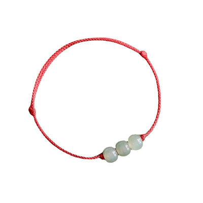 Buddha Stones Three Beads Jade Luck String Weave Bracelet Bracelet BS 2