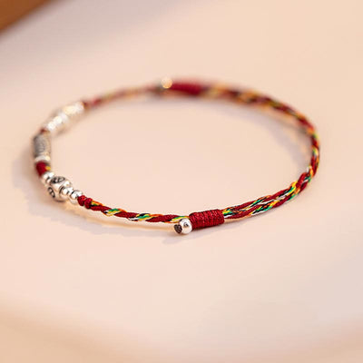 Buddha Stones 925 Sterling Silver Luck Koi Fish Braided Colorful String Bracelet Anklet Bracelet BS 12