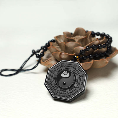 Collier pendentif Yin Yang en obsidienne noire Foviel