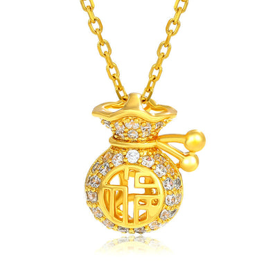 24K Gold Plated Fu Character Fortune Money Bag Necklace Pendant Necklaces & Pendants BS Fortune Money Bag