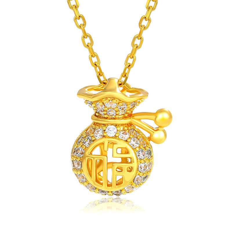 24K Gold Plated Fu Character Fortune Money Bag Necklace Pendant Necklaces & Pendants BS Fortune Money Bag