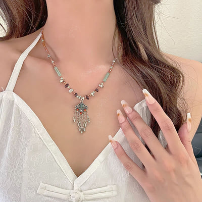Buddha Stones Tibetan Crystal Stone Copper Luck Tassel Necklace Pendant Necklaces & Pendants BS 7