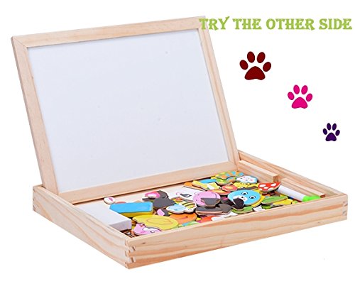 Fidtoy Wooden Magnetic Drawing Board Puzzle Toy for Kids Double-Sided Creative Activity Board Age 3+