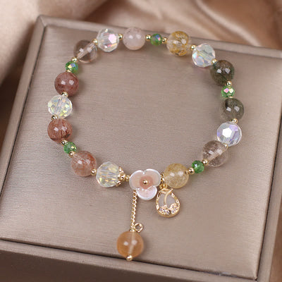 Buddha Stones Strawberry Quartz Rutilated Quartz Fluorite Flower Healing Bracelet Bracelet BS 17