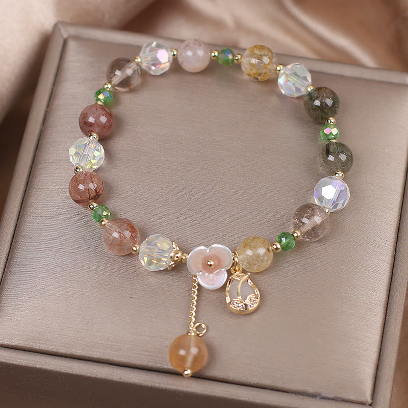Buddha Stones Strawberry Quartz Rutilated Quartz Fluorite Flower Healing Bracelet Bracelet BS 17