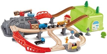 Fidtoy Juego de Tren de Construcción de Vías de Madera con Cubo, 50 Piezas