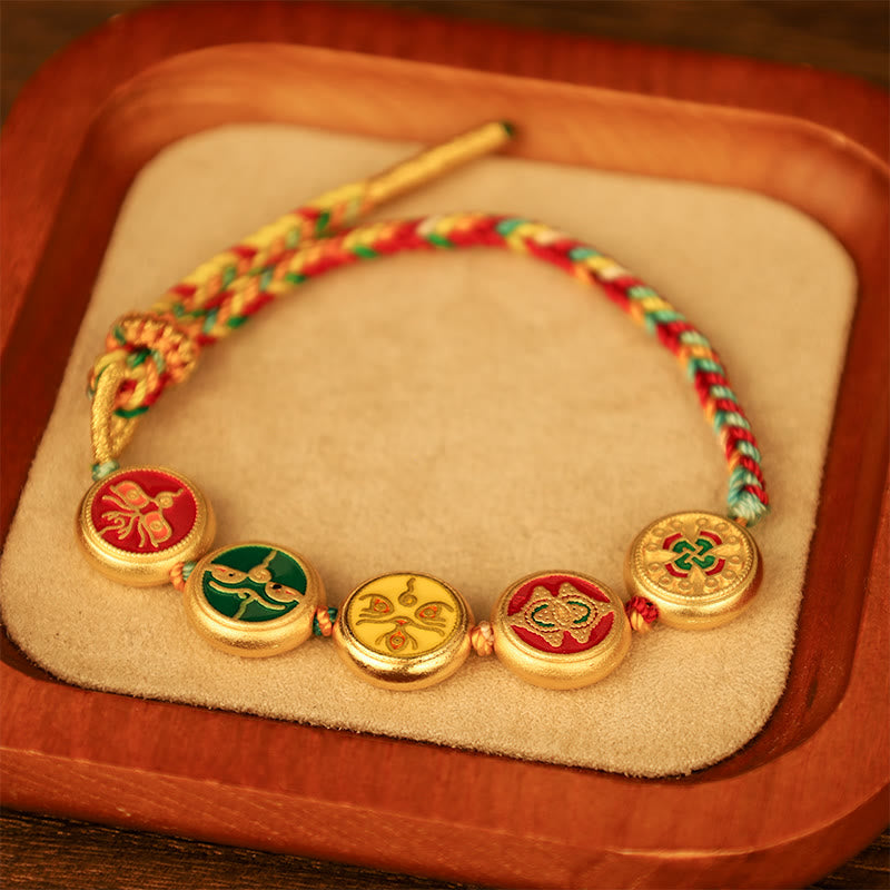 Buddha Stones Tibetan Five God Of Wealth Colorful Rope Braided Luck Bracelet Bracelet BS 11