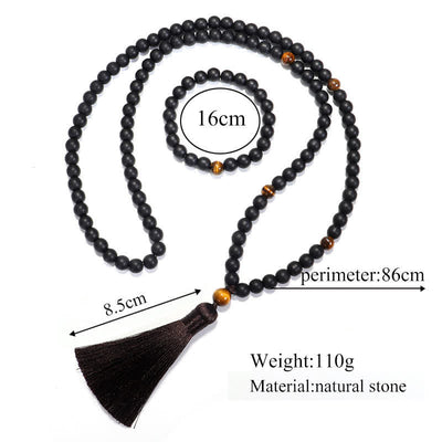 Buddha Stones 108 Mala Beads Frosted Stone Tiger Eye Balance Bracelet Necklace Pendant Bracelet Necklaces & Pendants BS 8