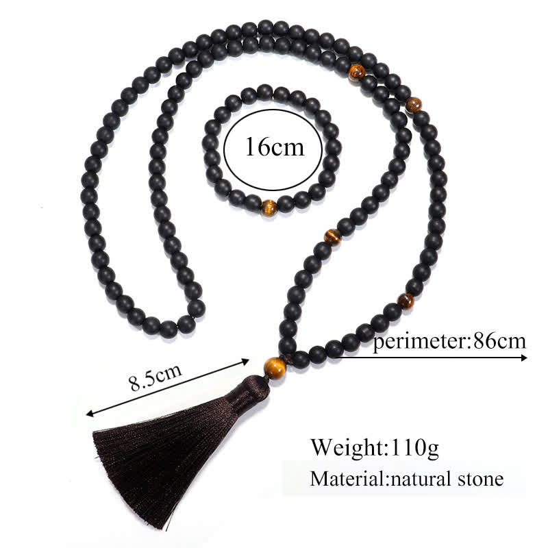 Buddha Stones 108 Mala Beads Frosted Stone Tiger Eye Balance Bracelet Necklace Pendant Bracelet Necklaces & Pendants BS 8
