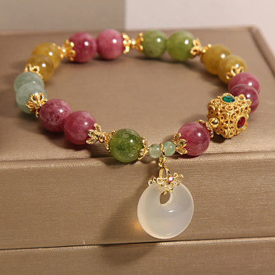 Buddha Stones Colorful Tourmaline Peace Buckle Charm Wisdom Bracelet Bracelet BS 3