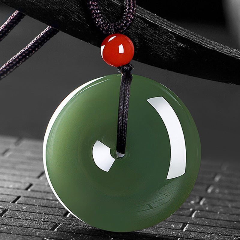 Buddha Stones Natural Round Jade Peace Buckle Prosperity Necklace String Pendant Necklaces & Pendants BS 1
