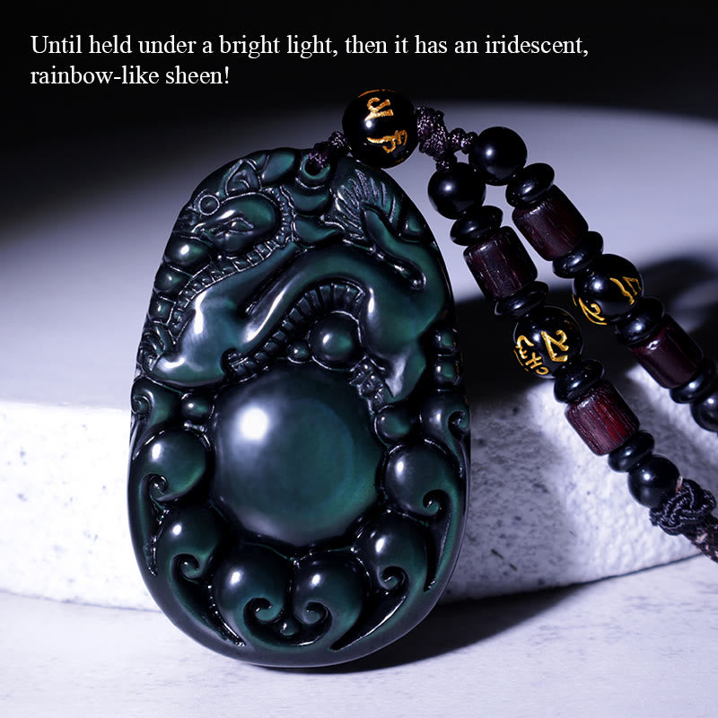 Collier PiXiu en obsidienne arc-en-ciel positive tibétaine Foviel — image 2