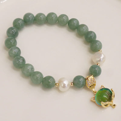 Buddha Stones Jade Pearl Color-Changing Fox Charm Luck Bracelet Bracelet BS 3