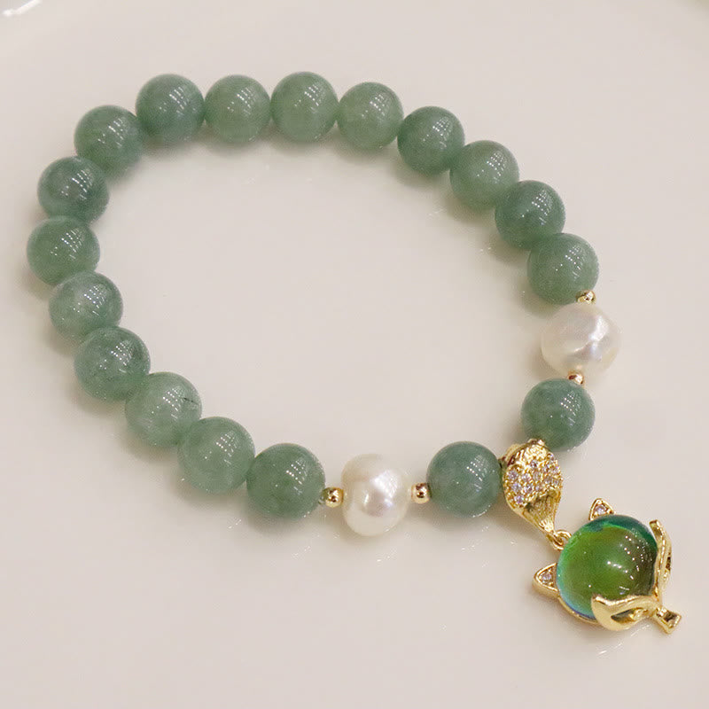 Buddha Stones Jade Pearl Color-Changing Fox Charm Luck Bracelet Bracelet BS 3