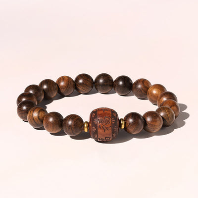 Buddha Stones Rosewood Auspicious Clouds Totem Fu Character Bamboo Pattern Warmth Bracelet Bracelet BS 10