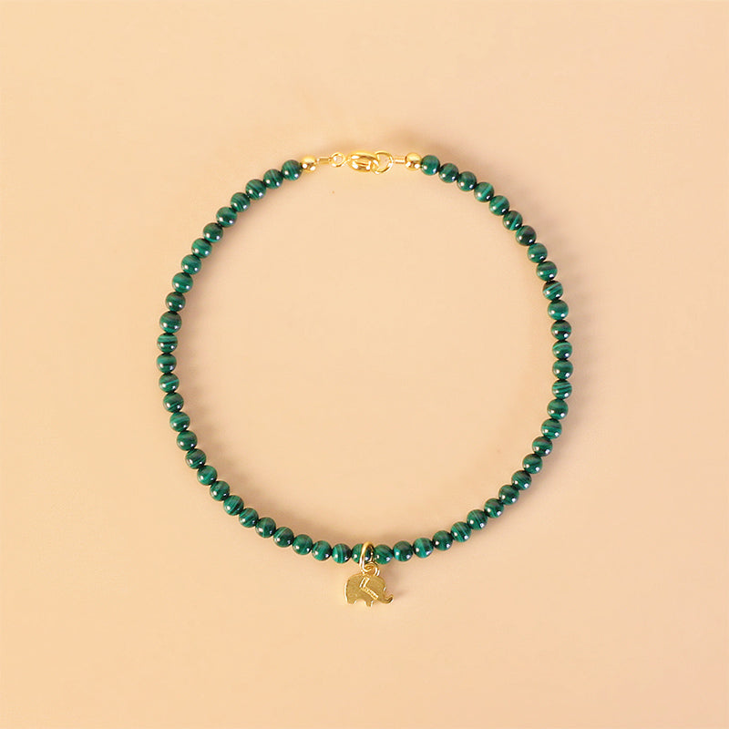 Buddha Stones Natural Malachite Elephant Anti-Anxiety Charm Bracelet Bracelet BS Buckle 17cm