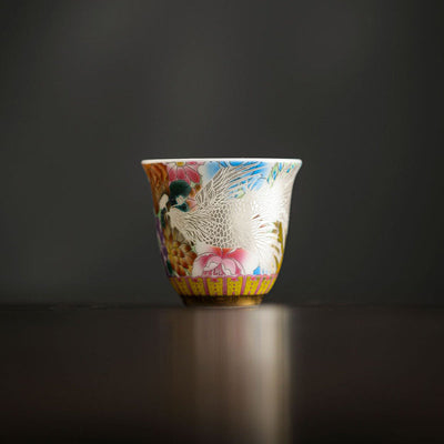 Buddha Stones Dragon Phoenix Flowers Ceramic Teacup Kung Fu Tea Cup 50ml Cup BS Phoenix 4.5cm*5.3cm*50ml