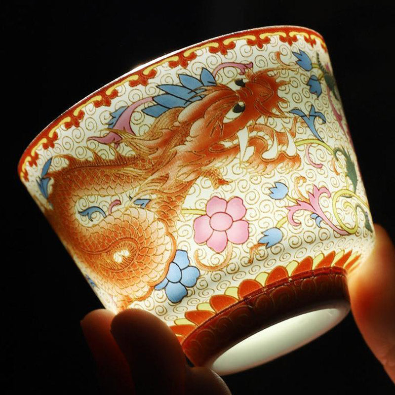 Buddha Stones 2Pcs Dragon Phoenix Ceramic Teacup Kung Fu Tea Cups Cup BS 3