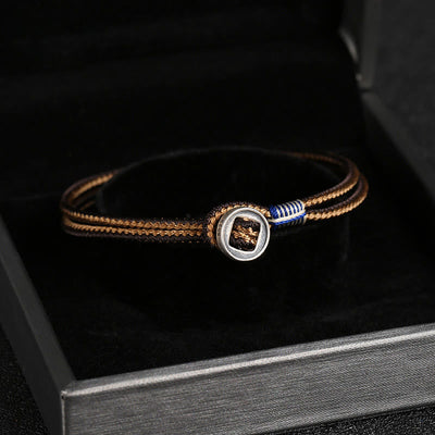 Buddha Stones  925 Sterling Silver Handmade Button Protection Weave String Bracelet Bracelet BS 5