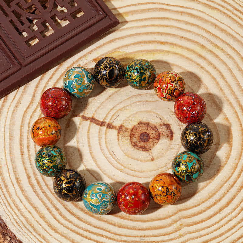 Buddha Stones Natural Multicolored Lacquer Beads Calm Bracelet Bracelet BS 1