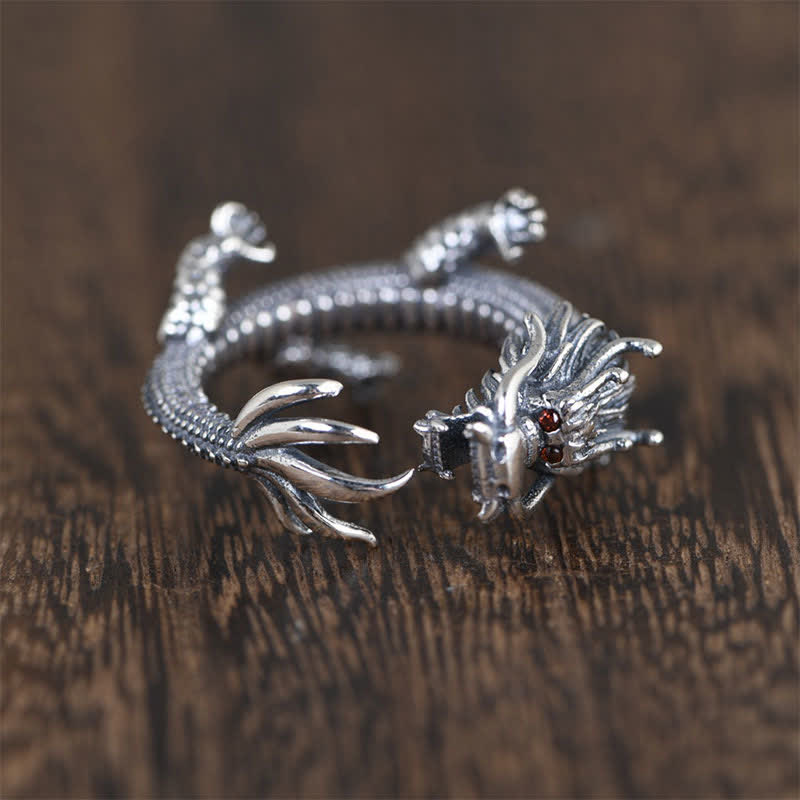 Foviel 925 Sterling Silver Dragon Luck Protection Ring
