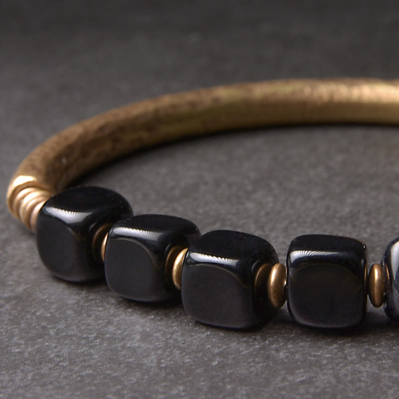 Buddha Stones Black Obsidian Crystal Copper Strength Couple Bracelet Bracelet BS 2