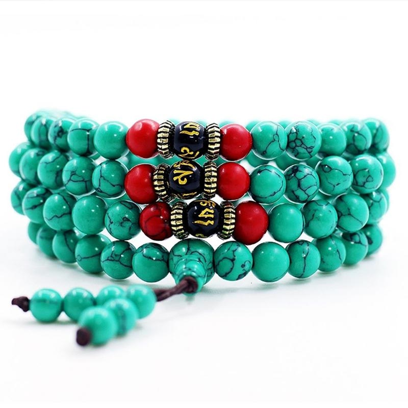 Buddha Stones Tibetan Turquoise Purification Necklace Mala Mala Bracelet BS 8mm