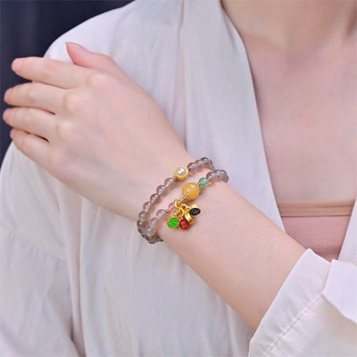 Buddha Stones Natural Gray Agate Peace And Joy Charm Balance Double Wrap Bracelet Bracelet BS 6