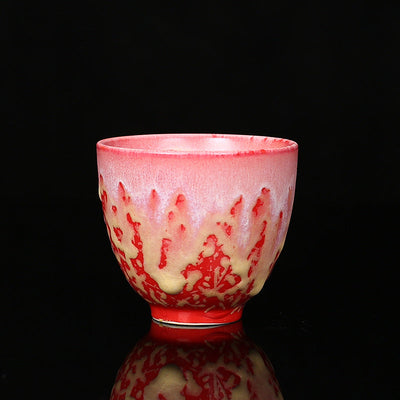 Buddha Stones Retro Blue Red Gradient Lotus Pattern Kiln Change Ceramic Teacup Kung Fu Tea Cup Bowl Cup BS Red 6.5cm*5.8cm*100ml