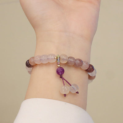 Buddha Stones Natural Purple Golden Silk Jade Violet Flower Bead Charm Wealth Bracelet Bracelet BS Gold Silk Jade&Purple Bead(Wrist Circumference 14-19cm)