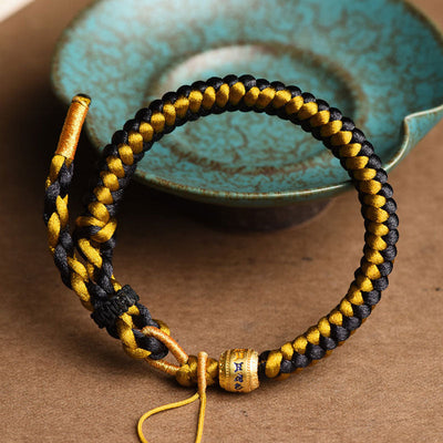 Buddha Stones Handmade Tibetan Black Gold Dragon Scale Rope Om Mani Padme Hum Purity Bracelet Bracelet BS 1
