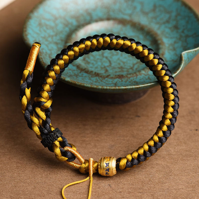 Buddha Stones Handmade Tibetan Black Gold Dragon Scale Rope Om Mani Padme Hum Purity Bracelet Bracelet BS 1