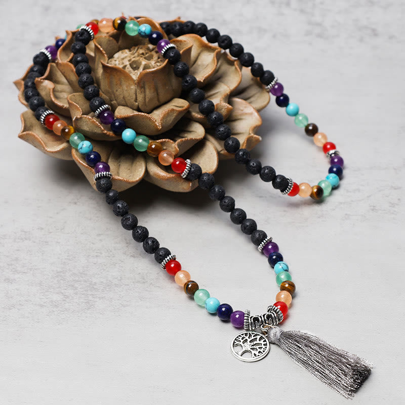 Foviel Healing Crystal Mala Prayer Beads 108 Meditation Healing Multilayer Bracelet Necklace