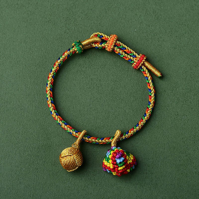 Buddha Stones Colorful Rope Luck Handmade Zongzi Golden Ball Charm Bracelet Bracelet BS Yellow Colorful Zongzi Golden Balls Adult(Wrist Circumference 16-19cm)