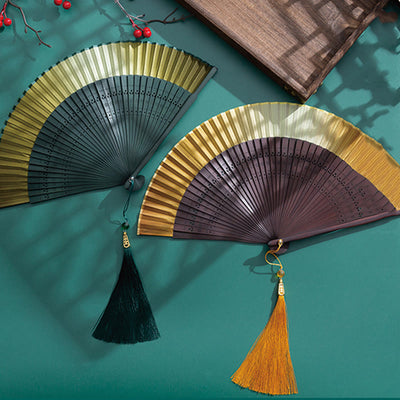 Buddha Stones Gradient Handheld Silk Bamboo Folding Fan