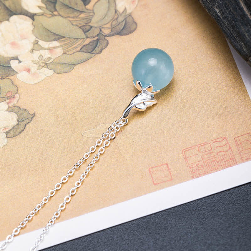 Buddha Stones 925 Sterling Silver Natural Aquamarine Leaf Flower Peace Earrings Necklace Earrings BS 9