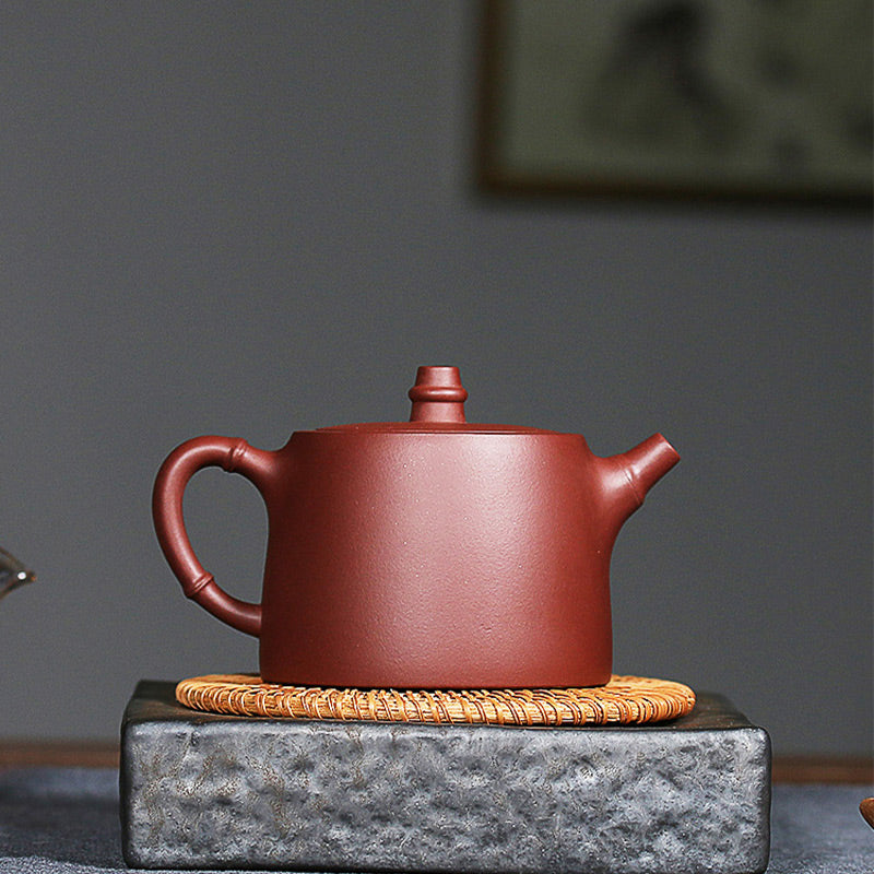 Buddha Stones Handmade Vintage Bamboo Purple Clay Kung Fu Teapot Teapot BS 4