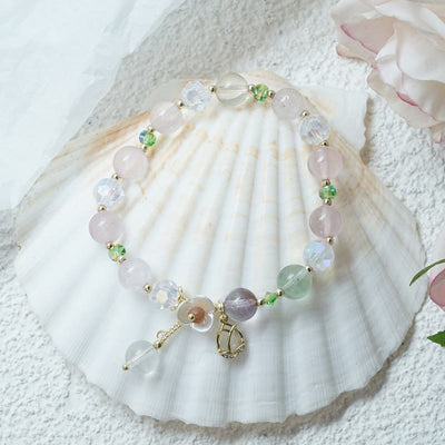 Buddha Stones Strawberry Quartz Rutilated Quartz Fluorite Flower Healing Bracelet Bracelet BS 26