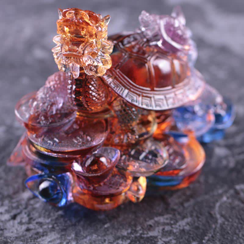 Buddha Stones Feng Shui Dragon Turtle Coins Handmade Liuli Crystal Luck Art Piece Home Office Decoration Decorations BS 10